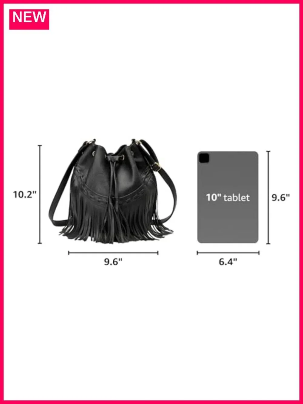 Faux Leather Fringe Bucket Bag Crossbody Purse with Drawstring Tassel Hobo